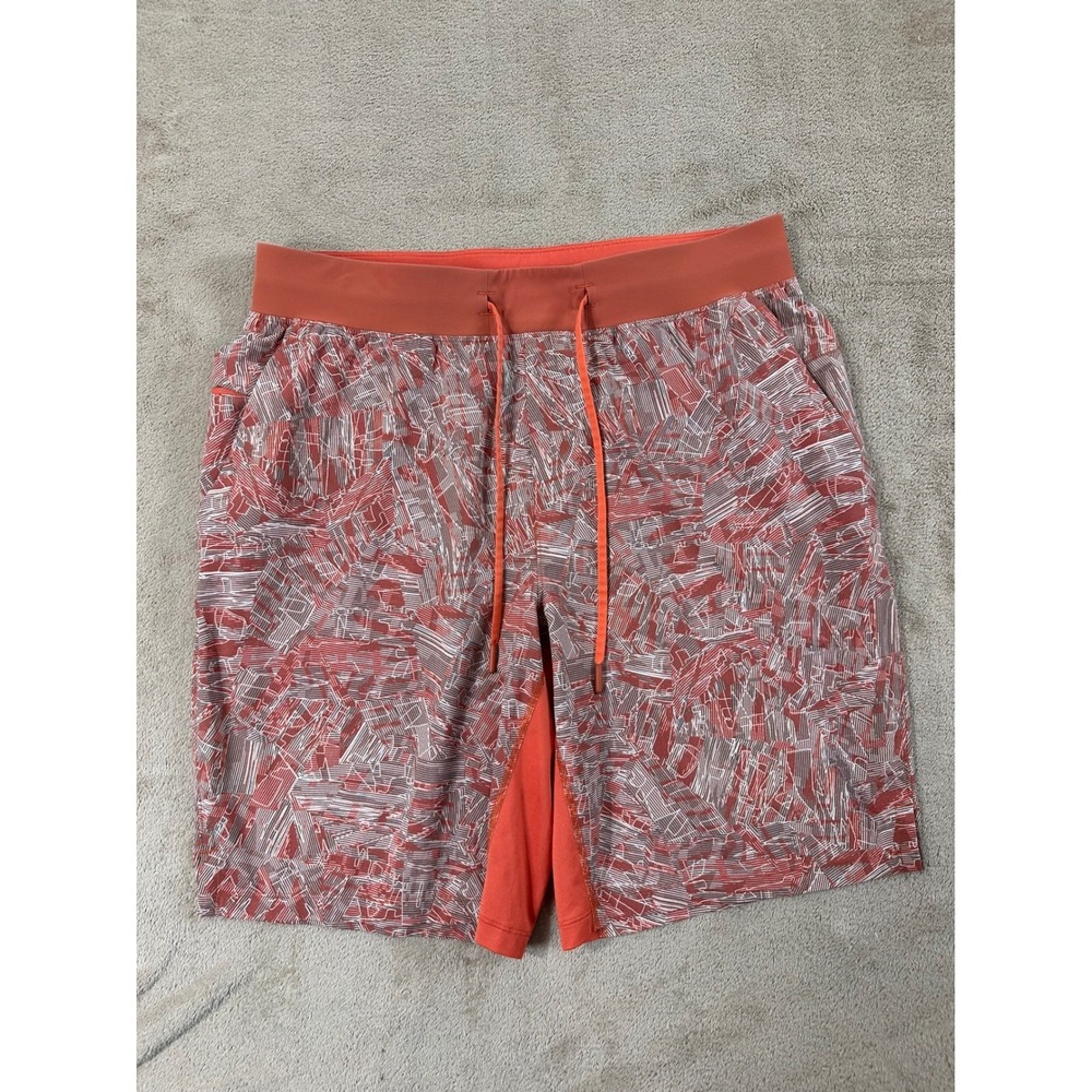 Lululemon T.H.E. Short Linerless 9" Athletic Mens L Parallel Divide Coral Orange